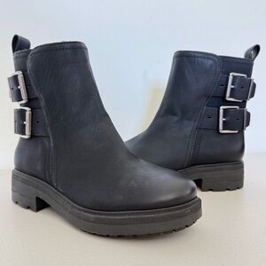 NEW LUCKY BRAND Candre Black Faux Leather Chunky Moto Boots Size 9.5